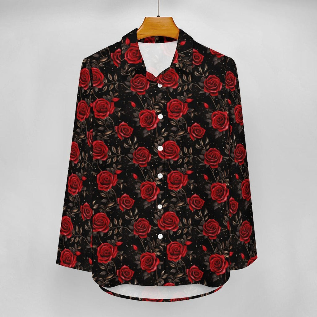 Colores De Mexico Romantic Red Roses Button Up Blouse