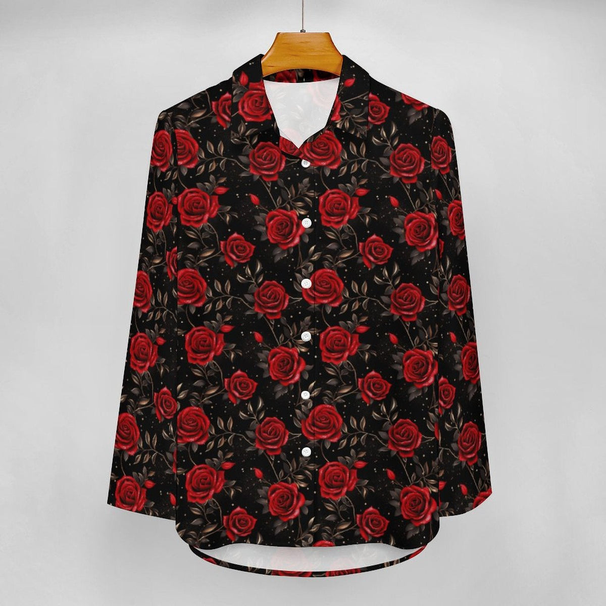 Colores De Mexico Romantic Red Roses Button Up Blouse