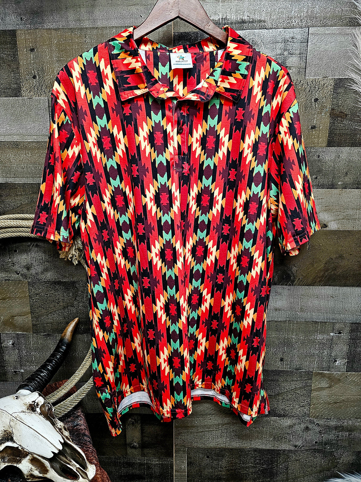 Baha Ranch Fire Aztec Men's Western Polo Shirt
