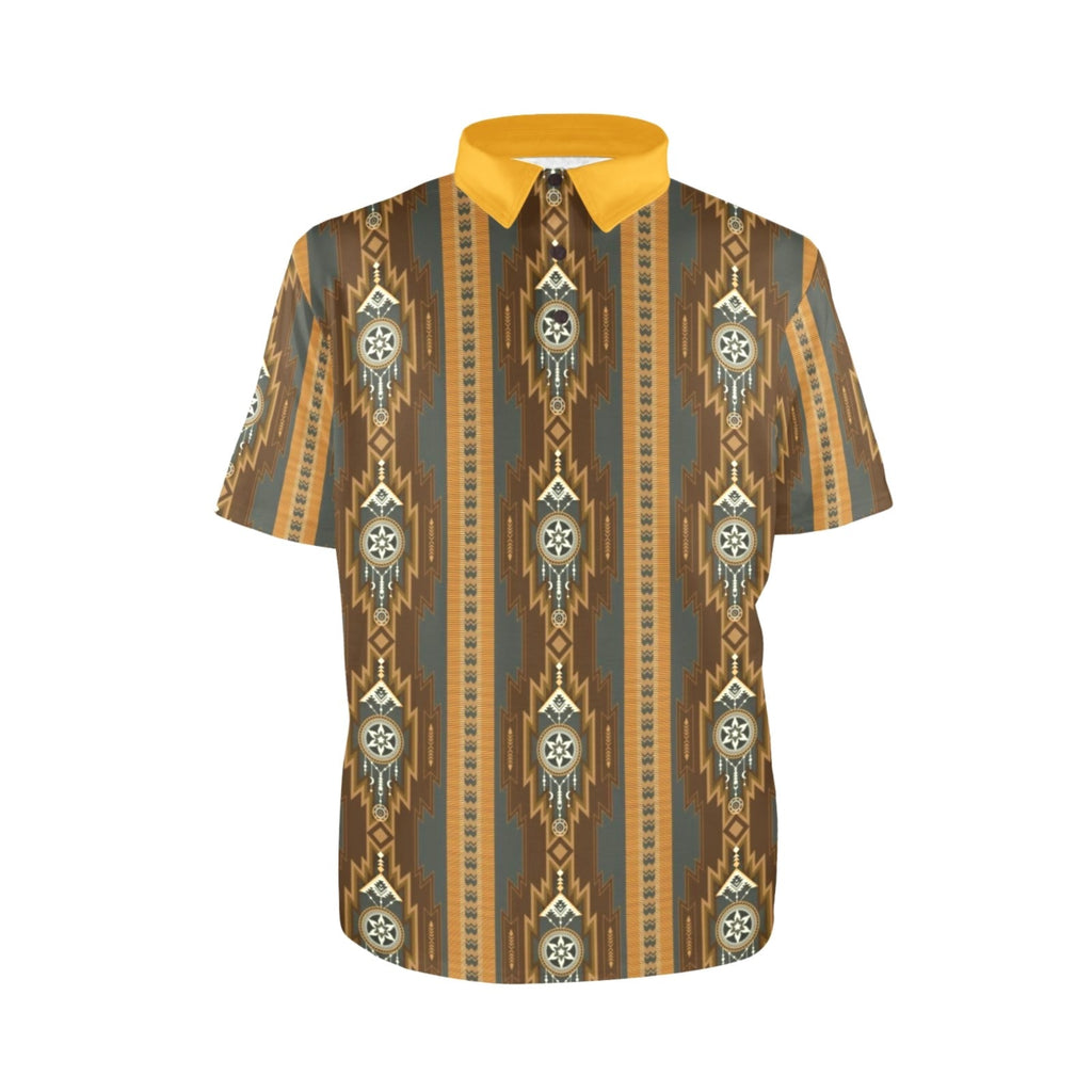 Baha Ranch Brown Gold Aztec Polo Shirt