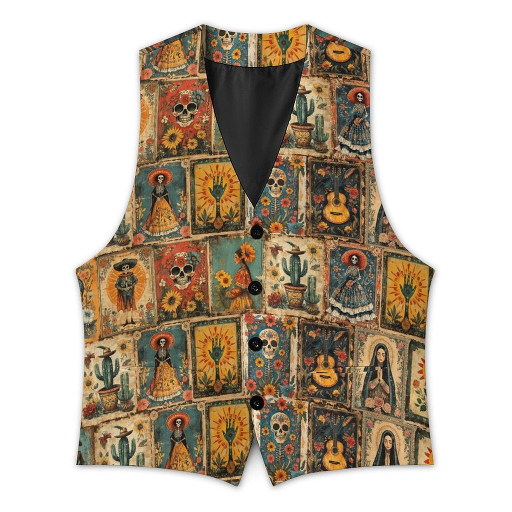 Baha Ranch Colores De Mexico Dia de los Muertes Men's Sleeveless Suit Vest