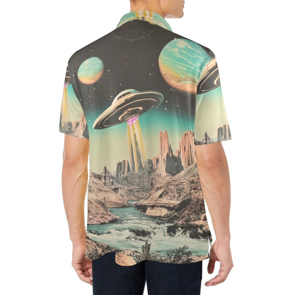 Baha Ranch Retro Pop Western Space Cowboy Polo Shirt