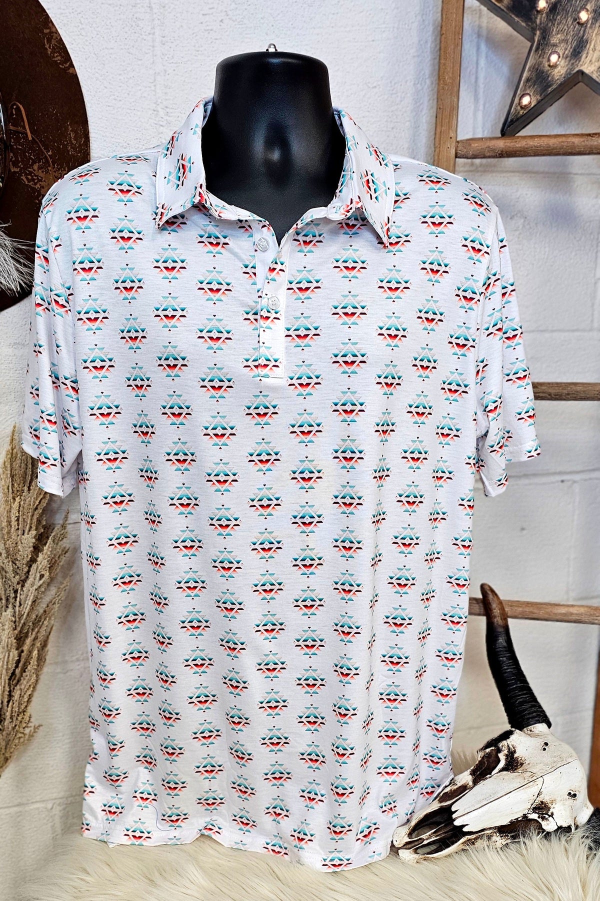 Baha Ranch Serape Aztec Polo Style Shirt