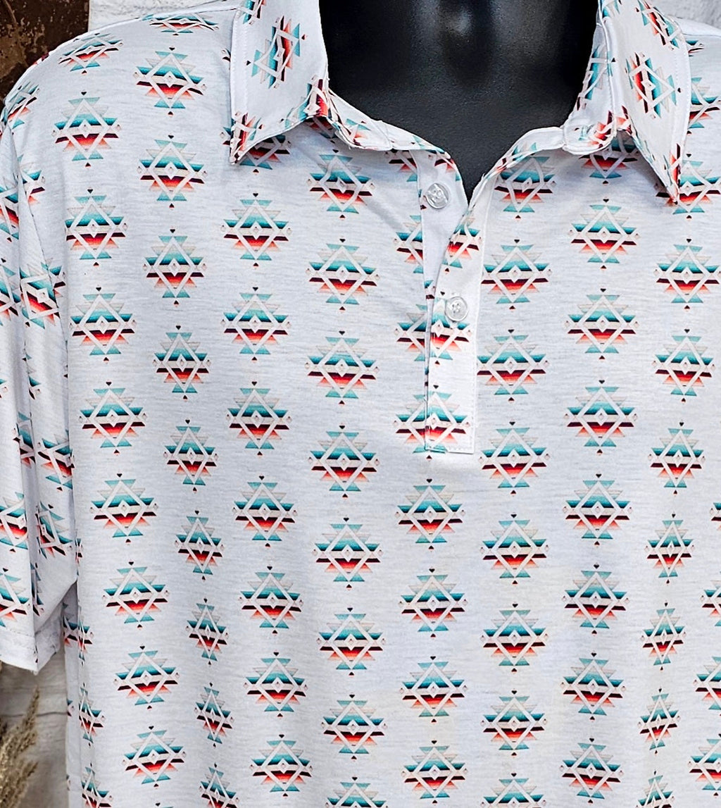 Baha Ranch Serape Aztec Polo Style Shirt